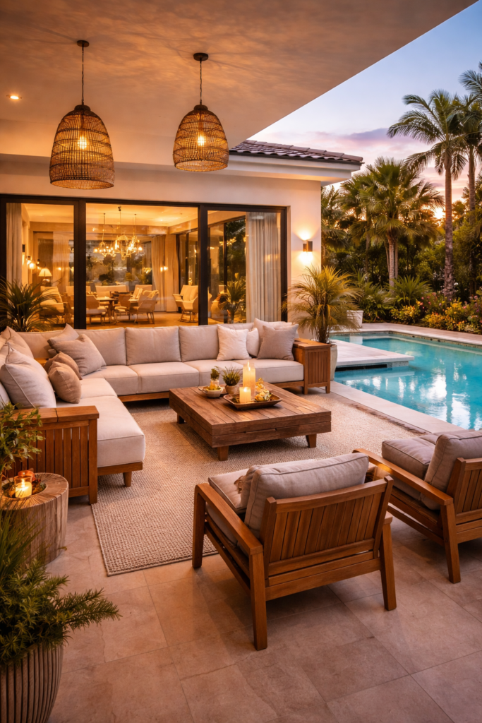 esterno elegante di un immobile vicino alla piscina