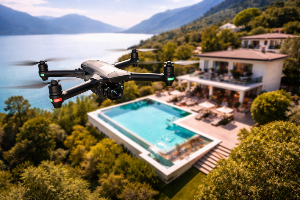 drone che riprende un immobile dall'alto