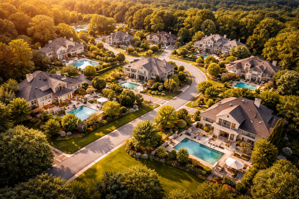 quartiere immobiliare di villette tra il verde